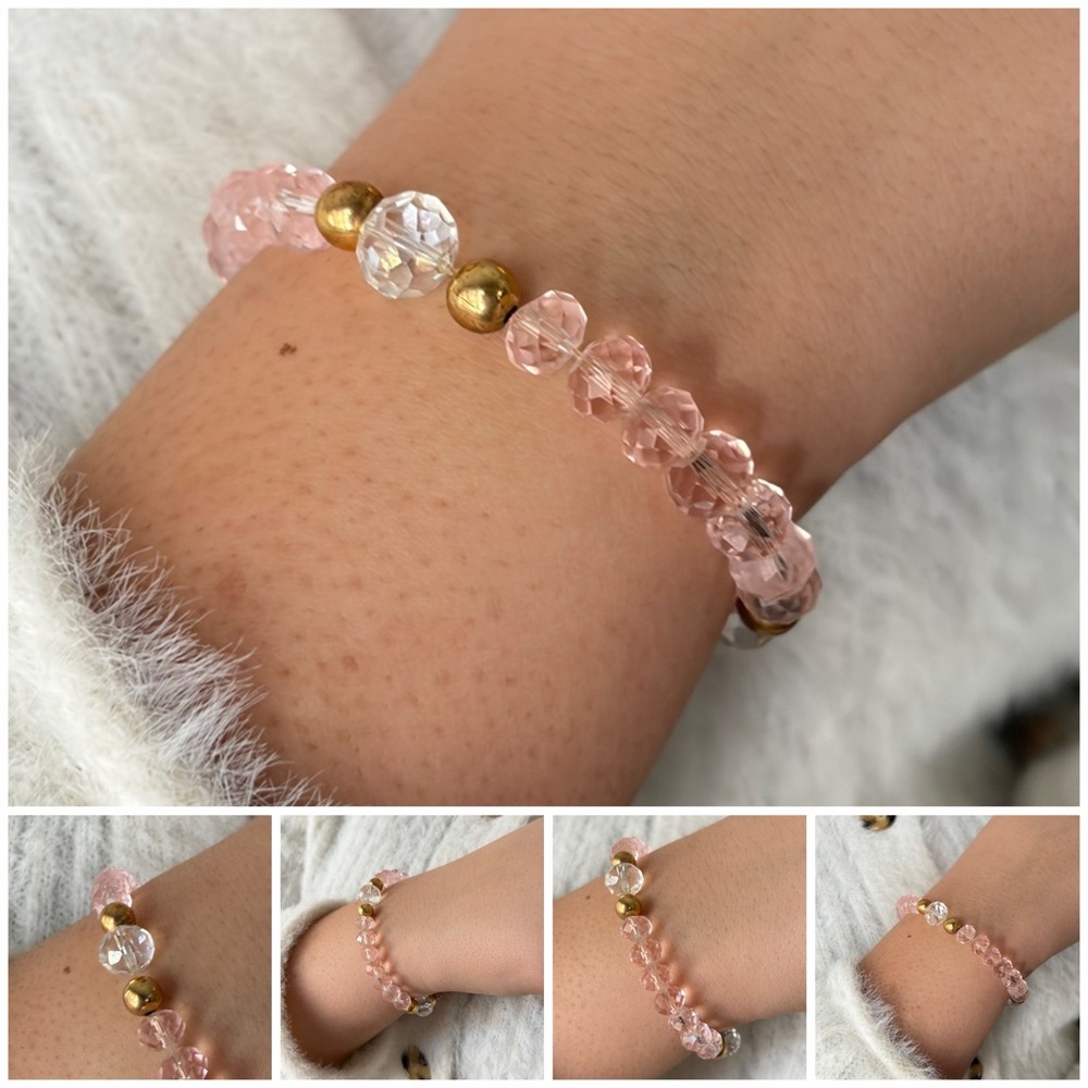 Elegant Pink and Gold Beaded Bracelet